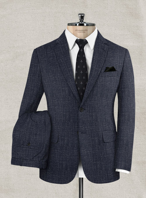 Italian Murano Indigo Blue Wool Linen Suit - StudioSuits