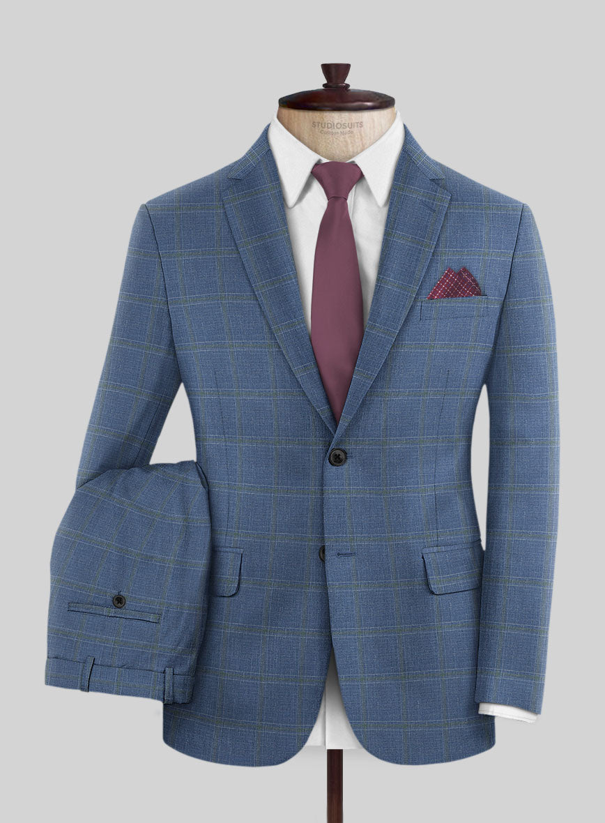 Italian Murano Ivarno Blue Wool Linen Silk Suit - StudioSuits