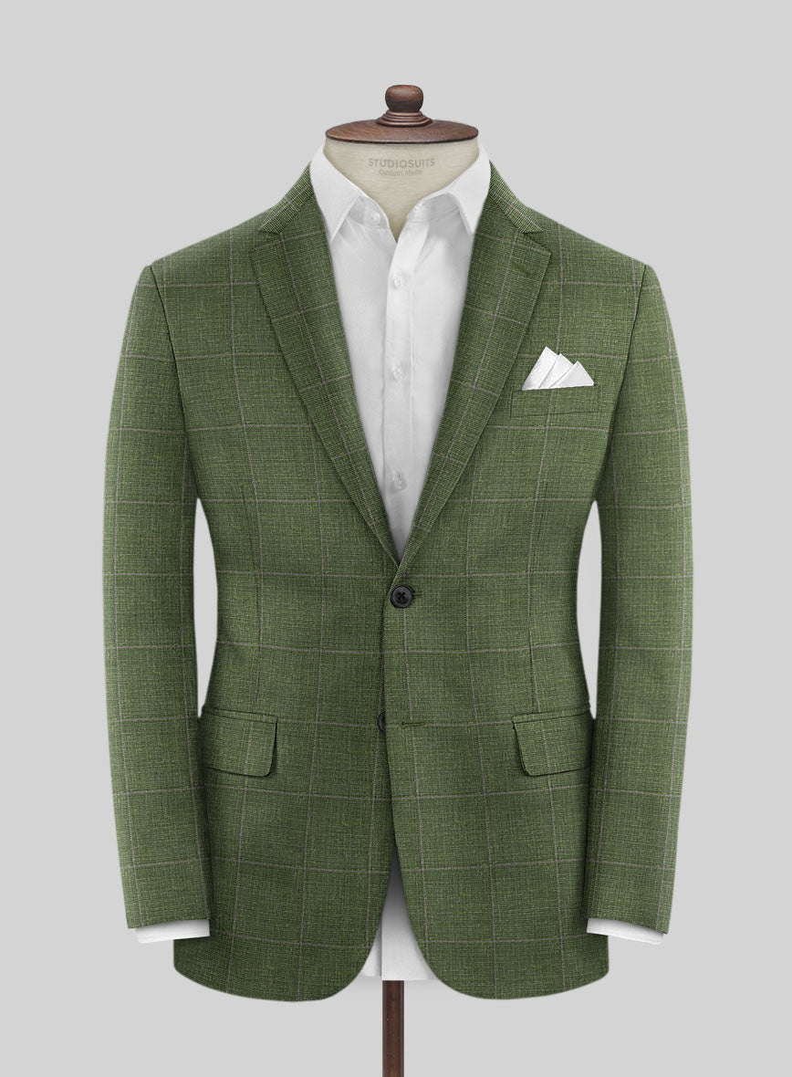 Italian Murano Josaya Green Wool Linen Silk Jacket - StudioSuits