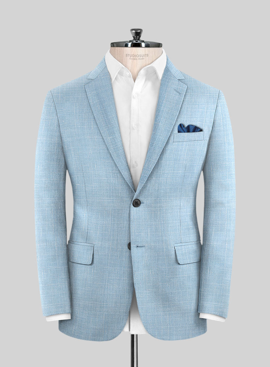 Italian Murano Light Blue Wool Linen Jacket - StudioSuits