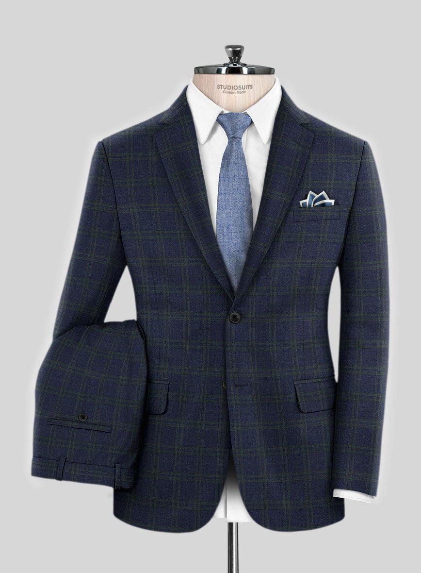 Italian Murano Loni Blue Wool Linen Silk Suit - StudioSuits