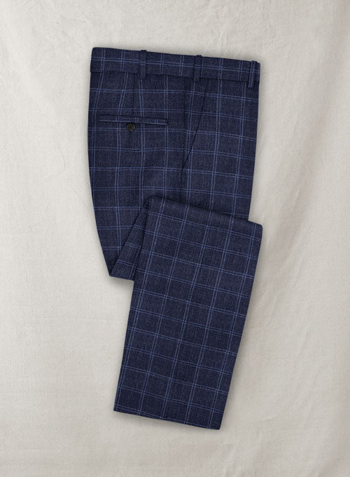 Italian Murano Manico Blue Wool Linen Pants - StudioSuits
