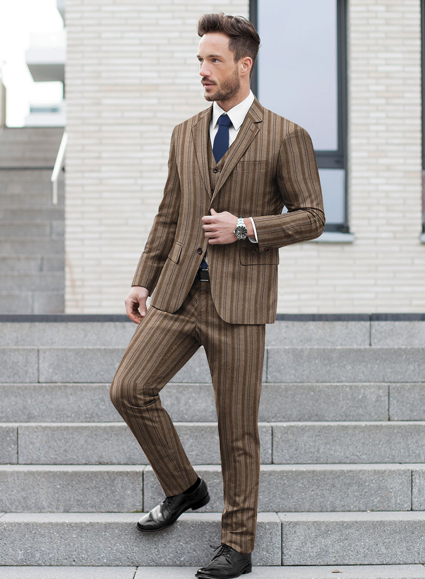 Italian Murano Omini Stripe Wool Linen Silk Suit - StudioSuits