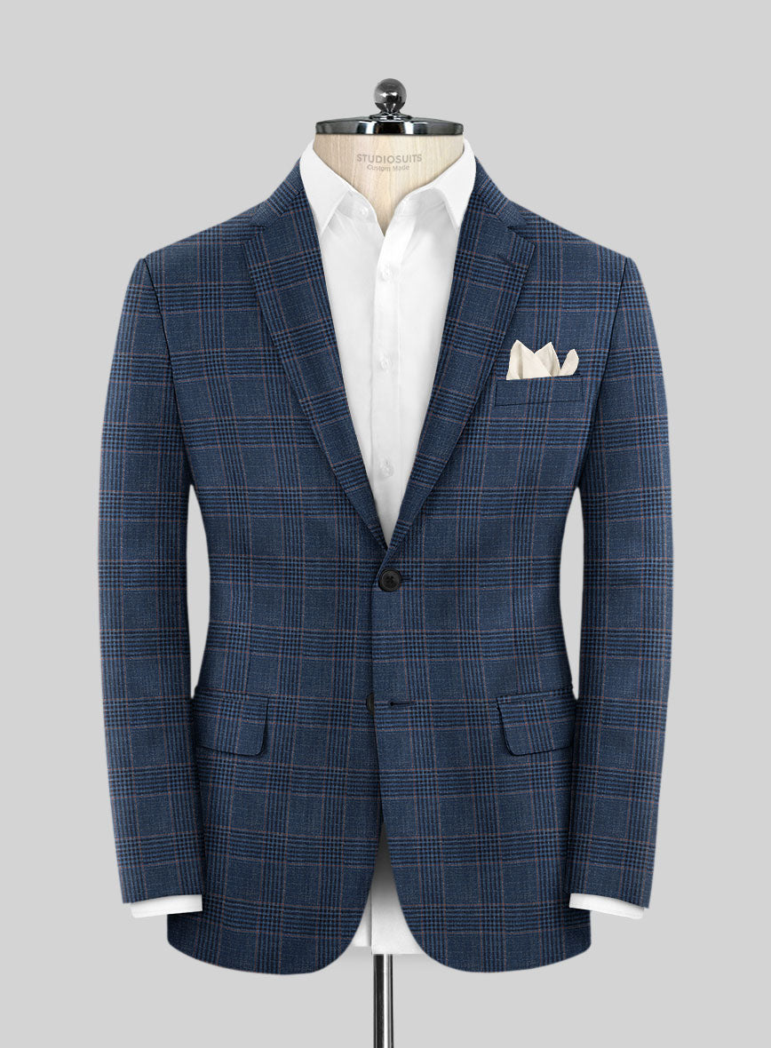 Italian Murano Najela Blue Wool Linen Silk Jacket - StudioSuits