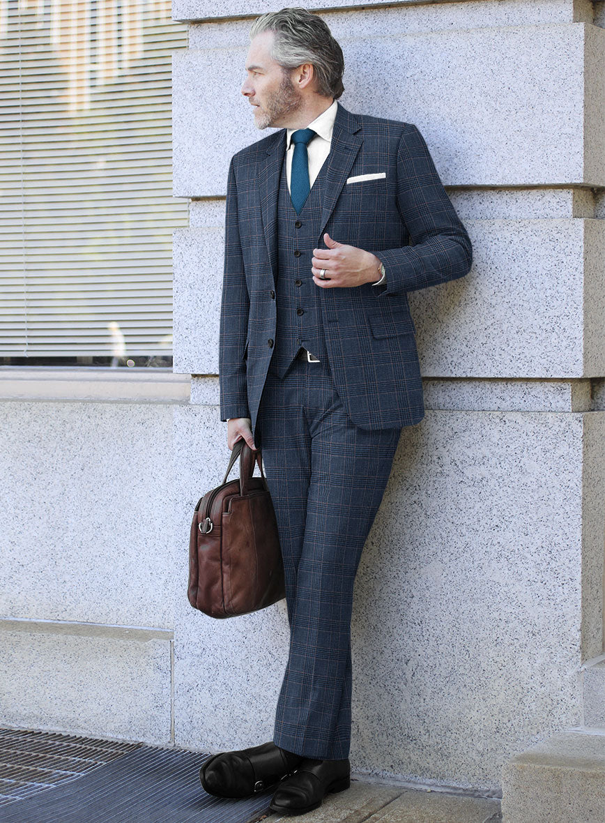 Italian Murano Najela Blue Wool Linen Silk Suit - StudioSuits