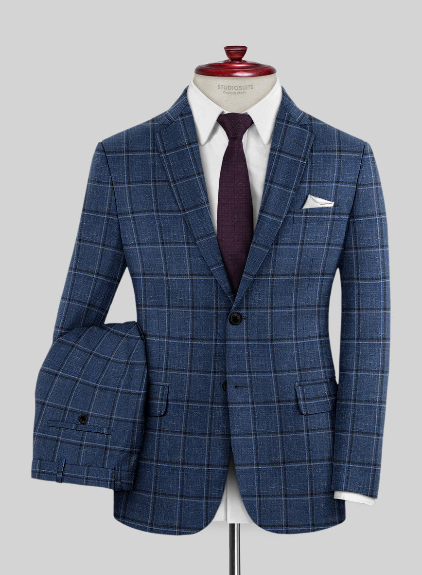Italian Murano Odi Blue Wool Linen Silk Suit - StudioSuits