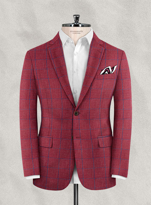 Italian Murano Olome Red Checks Wool Linen Suit - StudioSuits