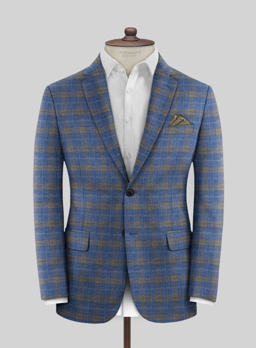 Italian Murano Pelias Blue Wool Linen Jacket - StudioSuits