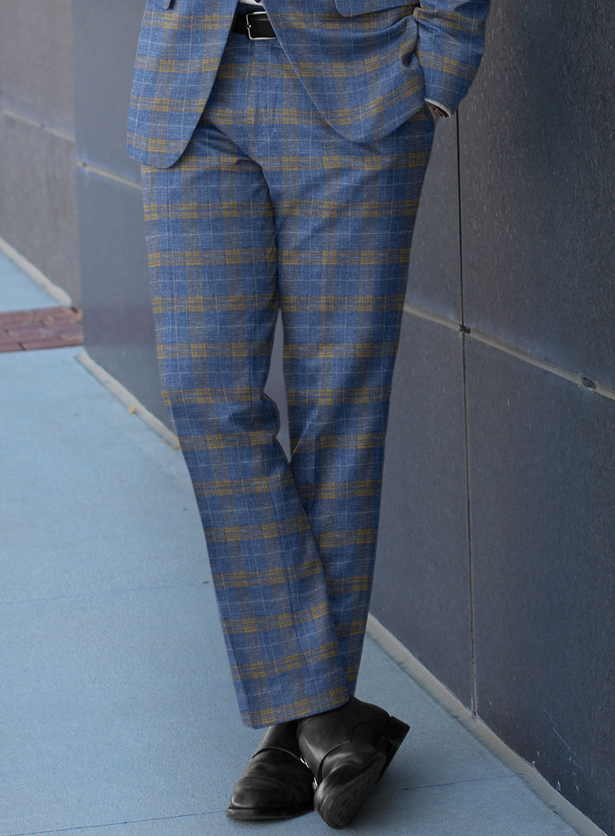 Italian Murano Pelias Blue Wool Linen Pants - StudioSuits