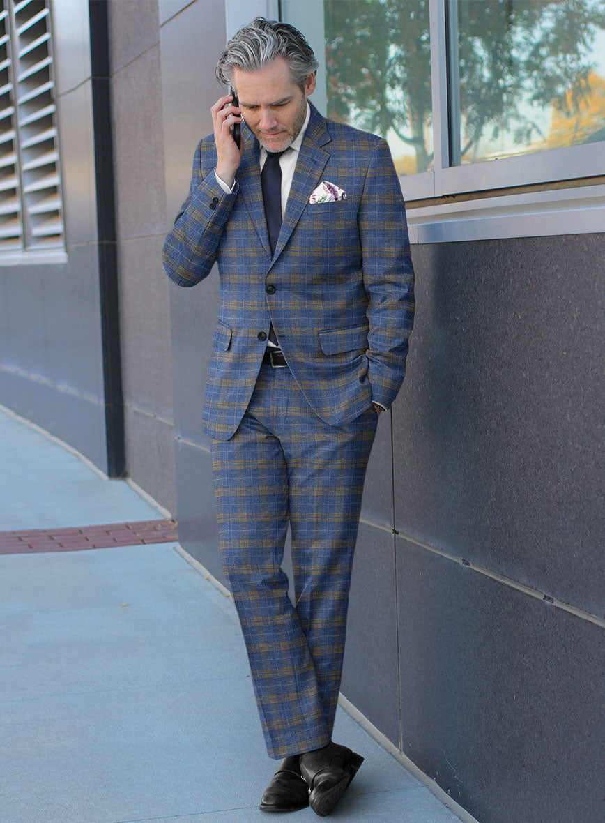 Italian Murano Pelias Blue Wool Linen Suit - StudioSuits
