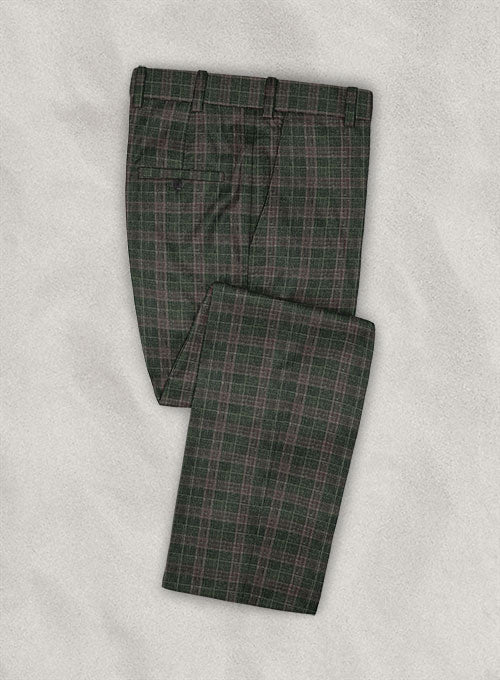 Italian Murano Porsa Green Checks Wool Linen Pants - StudioSuits