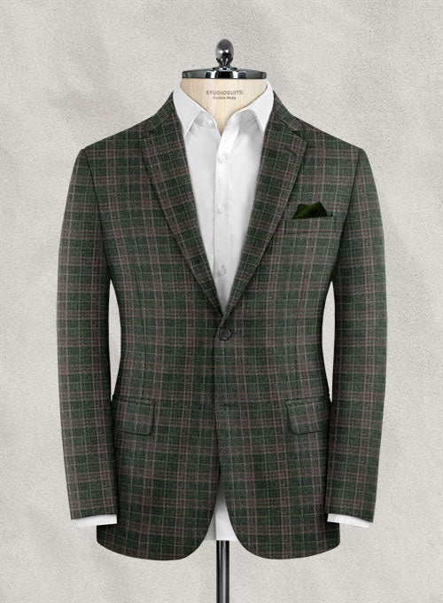 Italian Murano Porsa Green Checks Wool Linen Suit - StudioSuits