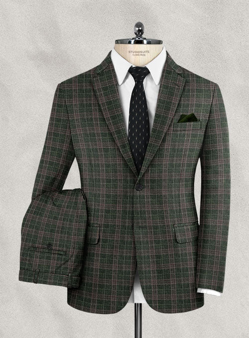 Italian Murano Porsa Green Checks Wool Linen Suit - StudioSuits