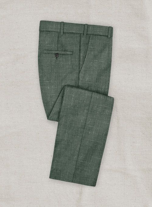 Italian Murano Slate Green Wool Linen Pants - StudioSuits