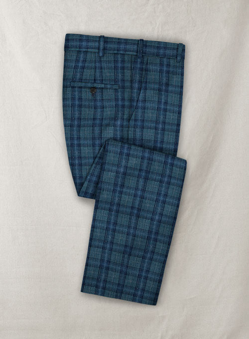 Italian Murano Teal Green Wool Linen Pants - StudioSuits