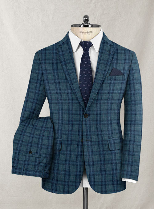Italian Murano Teal Green Wool Linen Suit - StudioSuits