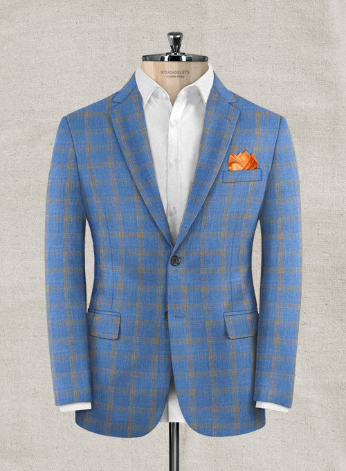 Italian Murano Tristo Blue Wool Linen Jacket - StudioSuits