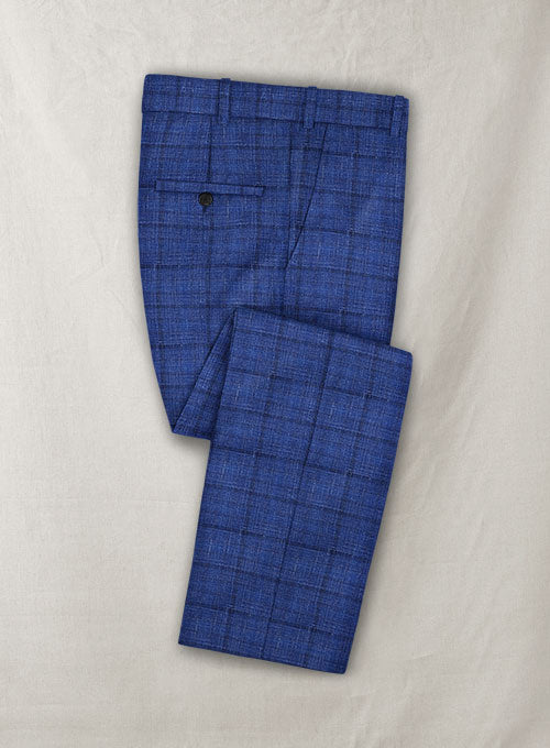 Italian Murano Valente Blue Wool Linen Pants - StudioSuits