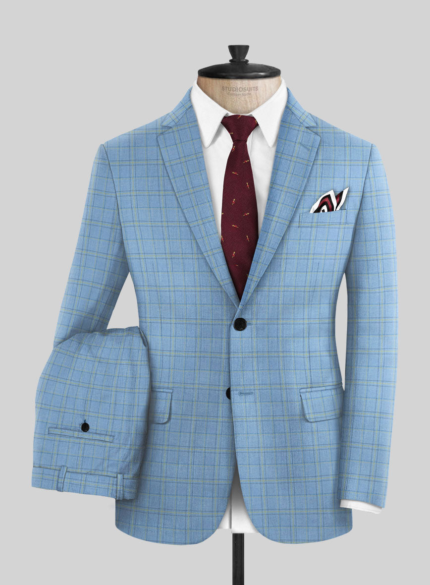 Italian Murano Vanule Blue Wool Linen Silk Suit - StudioSuits