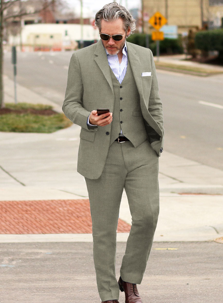 Italian Muted Green Linen Suit - StudioSuits