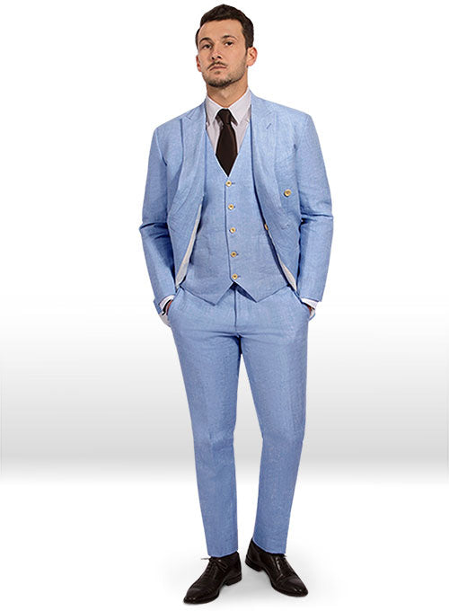 Italian Nile Blue Linen Suit- Ready Size - StudioSuits