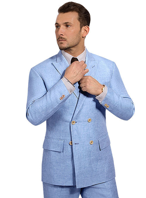 Italian Nile Blue Linen Suit- Ready Size - StudioSuits