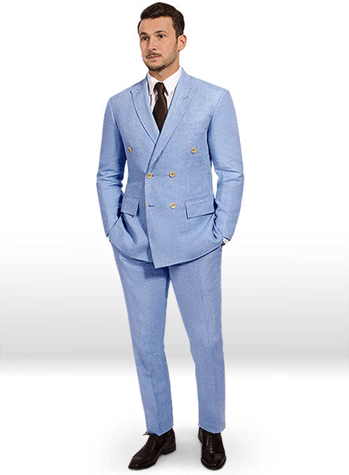 Italian Nile Blue Linen Suit- Ready Size – StudioSuits