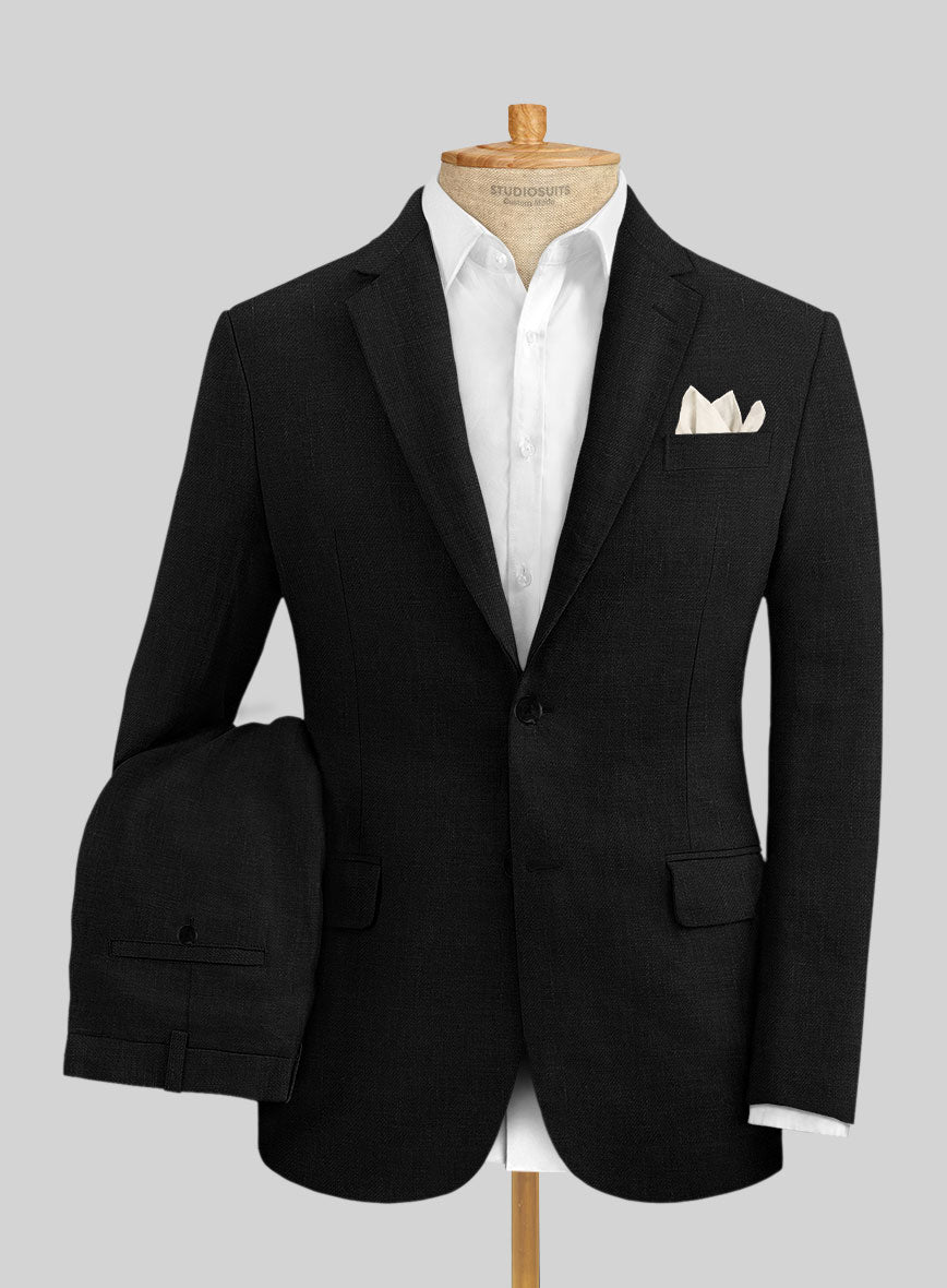 Italian Prato Black Linen Suit - StudioSuits