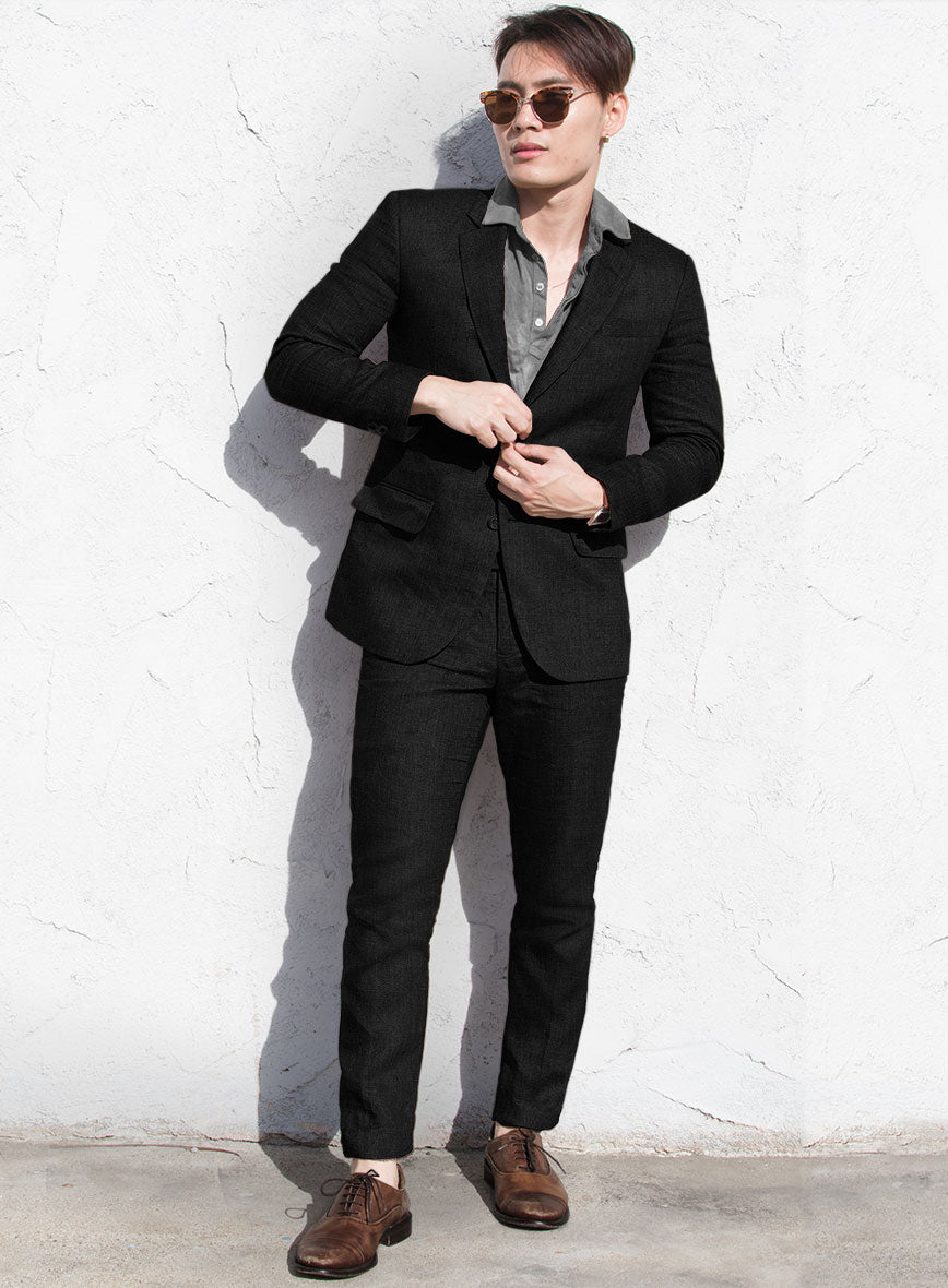 Italian Prato Black Linen Suit - StudioSuits