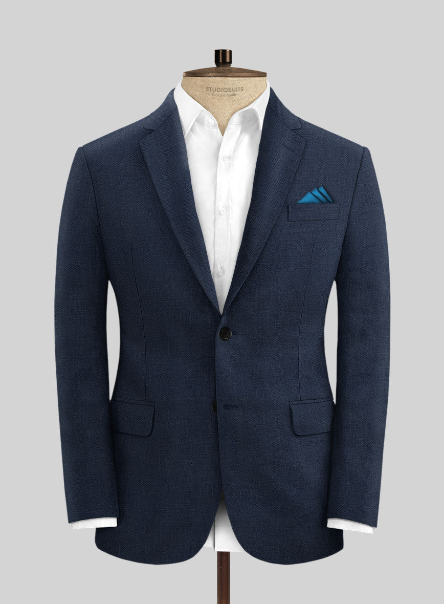 Italian Prato Oxford Blue Linen Jacket - StudioSuits