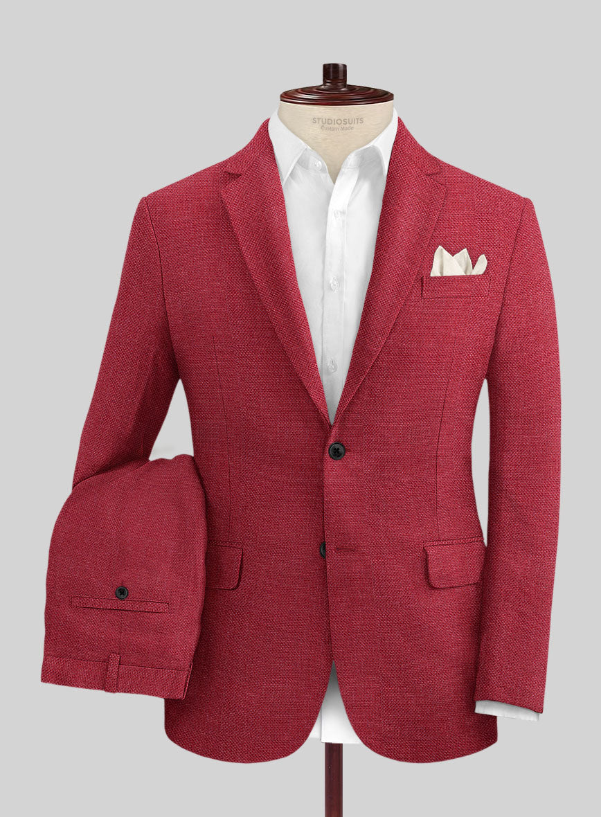 Italian Prato Red Dobby Linen Suit - StudioSuits