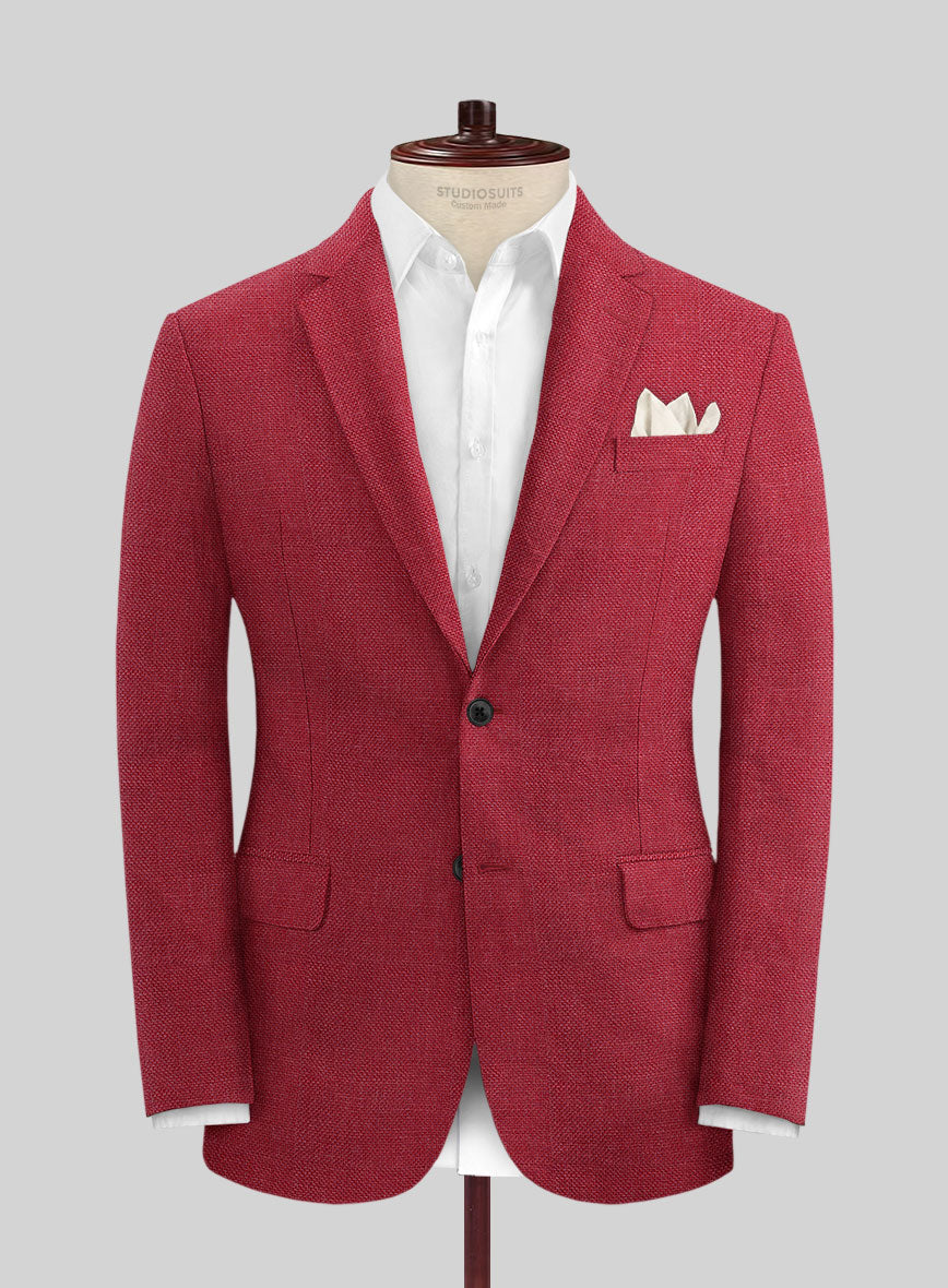 Italian Prato Red Dobby Linen Suit - StudioSuits