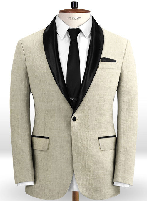 Italian Prima Beige Linen Tuxedo Suit - StudioSuits