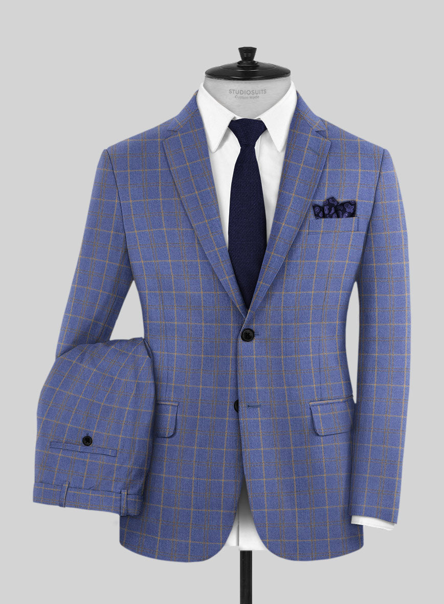 Italian Ribato Blue Wool Suit - StudioSuits