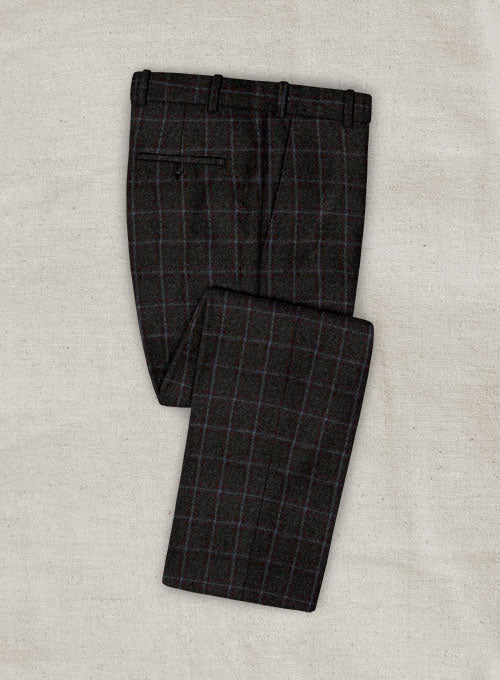 Italian Rimini Dark Gray Checks Tweed Pants - StudioSuits