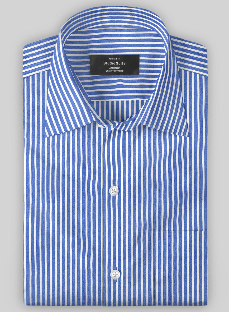 Italian Royal Blue Stripe Shirt - StudioSuits