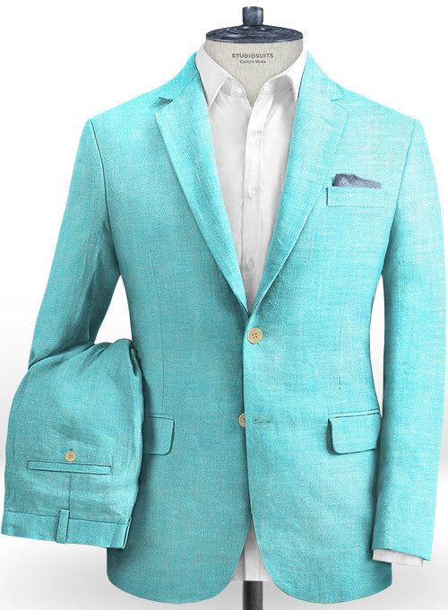 Italian Spring Blue Linen Suit - StudioSuits