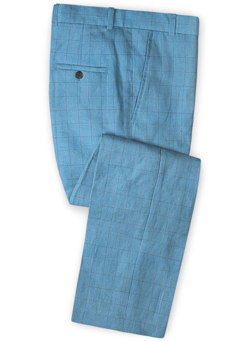 Italian Super Blue Linen Pants - StudioSuits