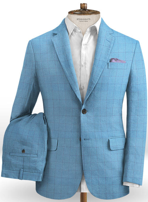 Italian Super Blue Linen Suit - StudioSuits