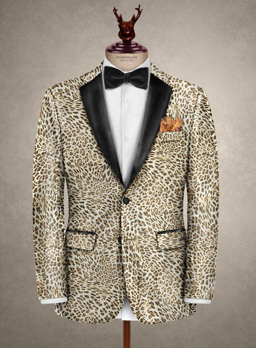 Italian Velvet Leopard Tuxedo Jacket - StudioSuits