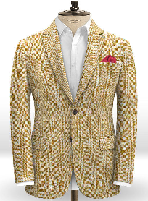 Italian Wide Herringbone Beige Tweed Jacket - StudioSuits
