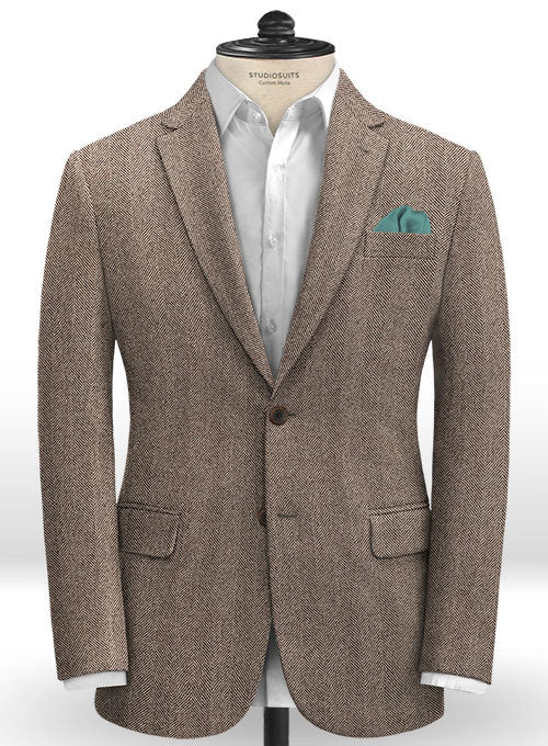 Italian Wide Herringbone Brown Tweed Jacket - StudioSuits