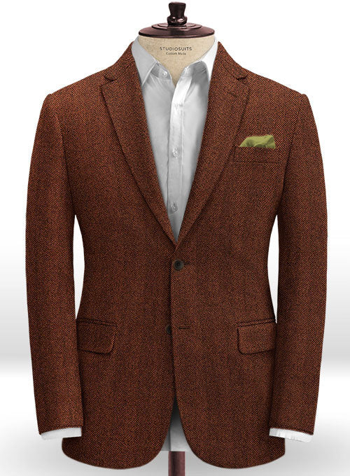 Italian Wide Herringbone Brunette Tweed Jacket - StudioSuits