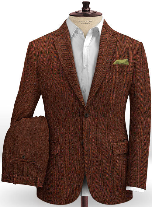 Italian Wide Herringbone Brunette Tweed Suit - StudioSuits