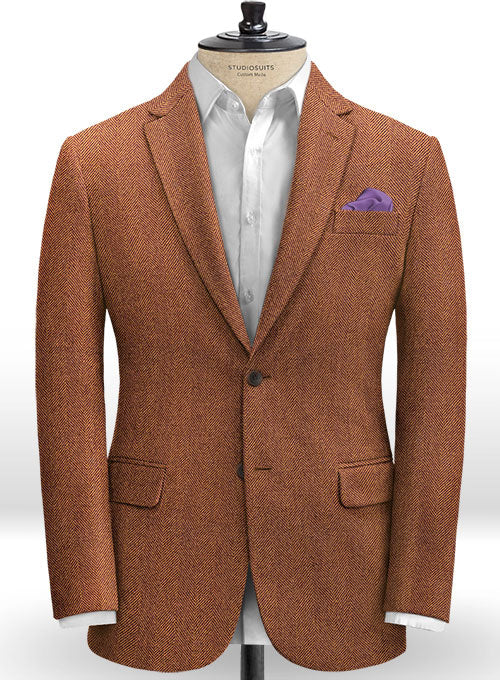 Italian Wide Herringbone Russet Tweed Jacket - StudioSuits