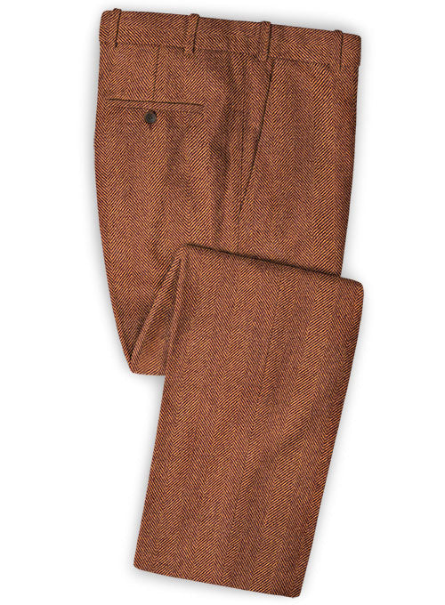 Italian Wide Herringbone Russet Tweed Pants - StudioSuits