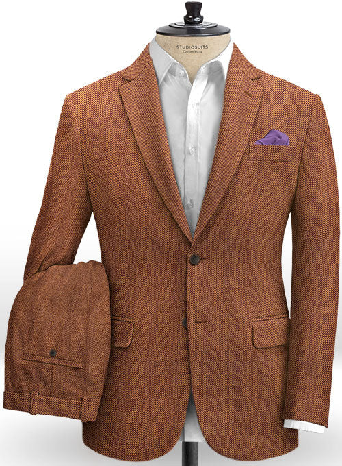 Italian Wide Herringbone Russet Tweed Suit - StudioSuits