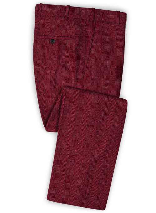 Italian Wide Herringbone Wine Tweed Suit - StudioSuits