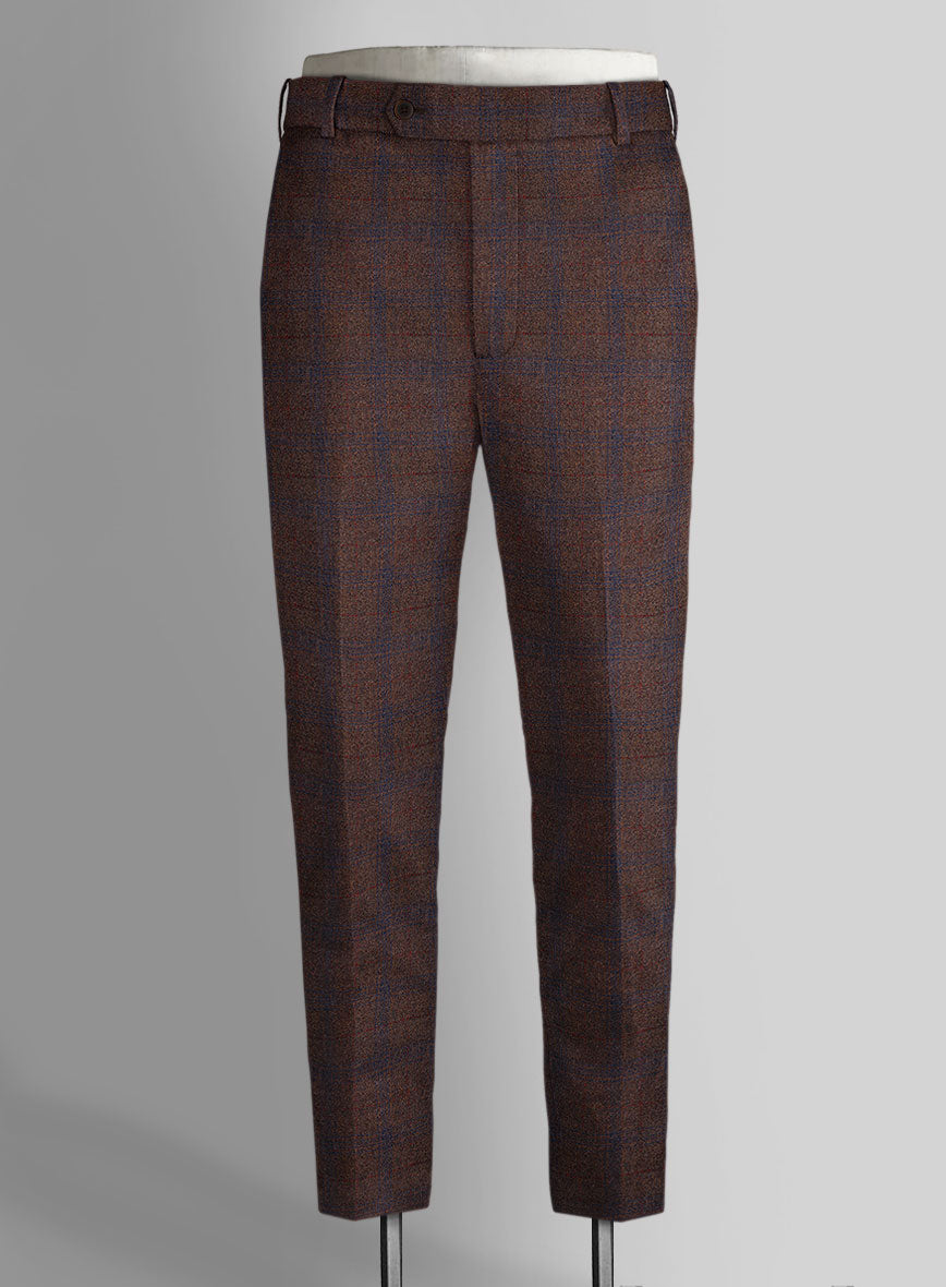 Italian Wool Cashmere Ofrido Brown Checks Pants - StudioSuits