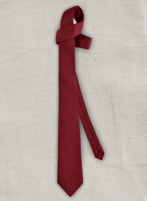 Italian Linen Cherry - Red Checks Tie - StudioSuits